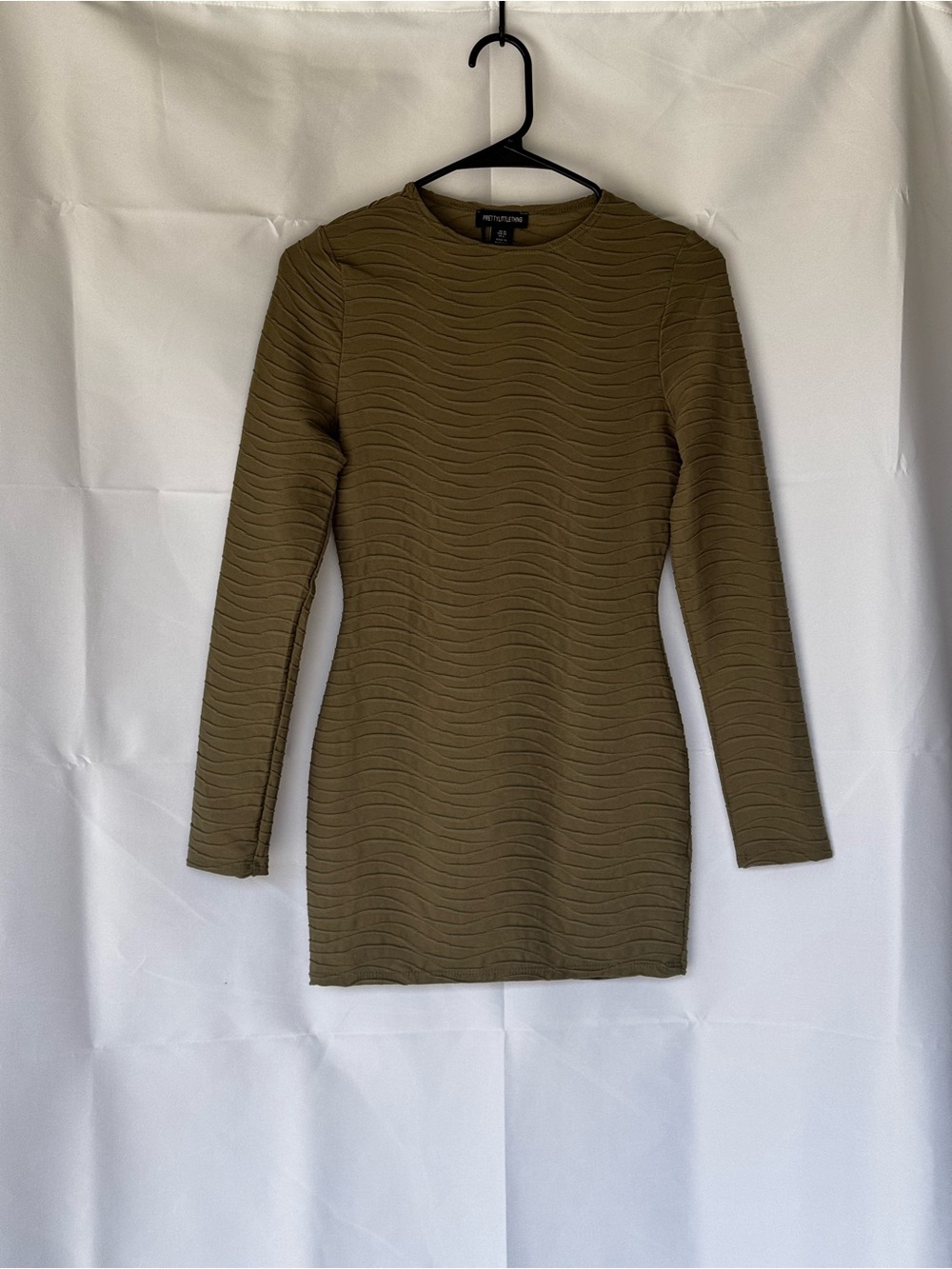 Bebe Olive Textured Long Sleeve Mini Dress